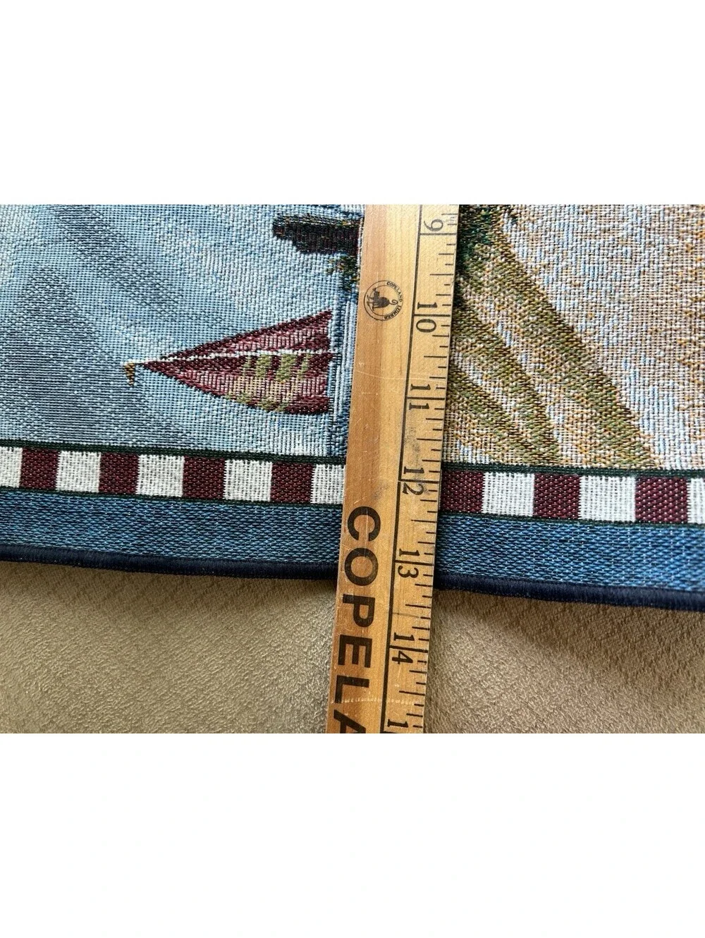 Lighthouse Tapestry Table Runner With Tassels 13x72 Beach House Theme Nautical